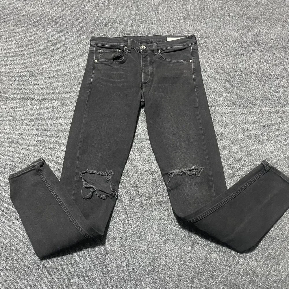 Rag & Bone Jeans Mens 30 Distressed Extra Slim Fit Standard Issue WSH BLK HOLE